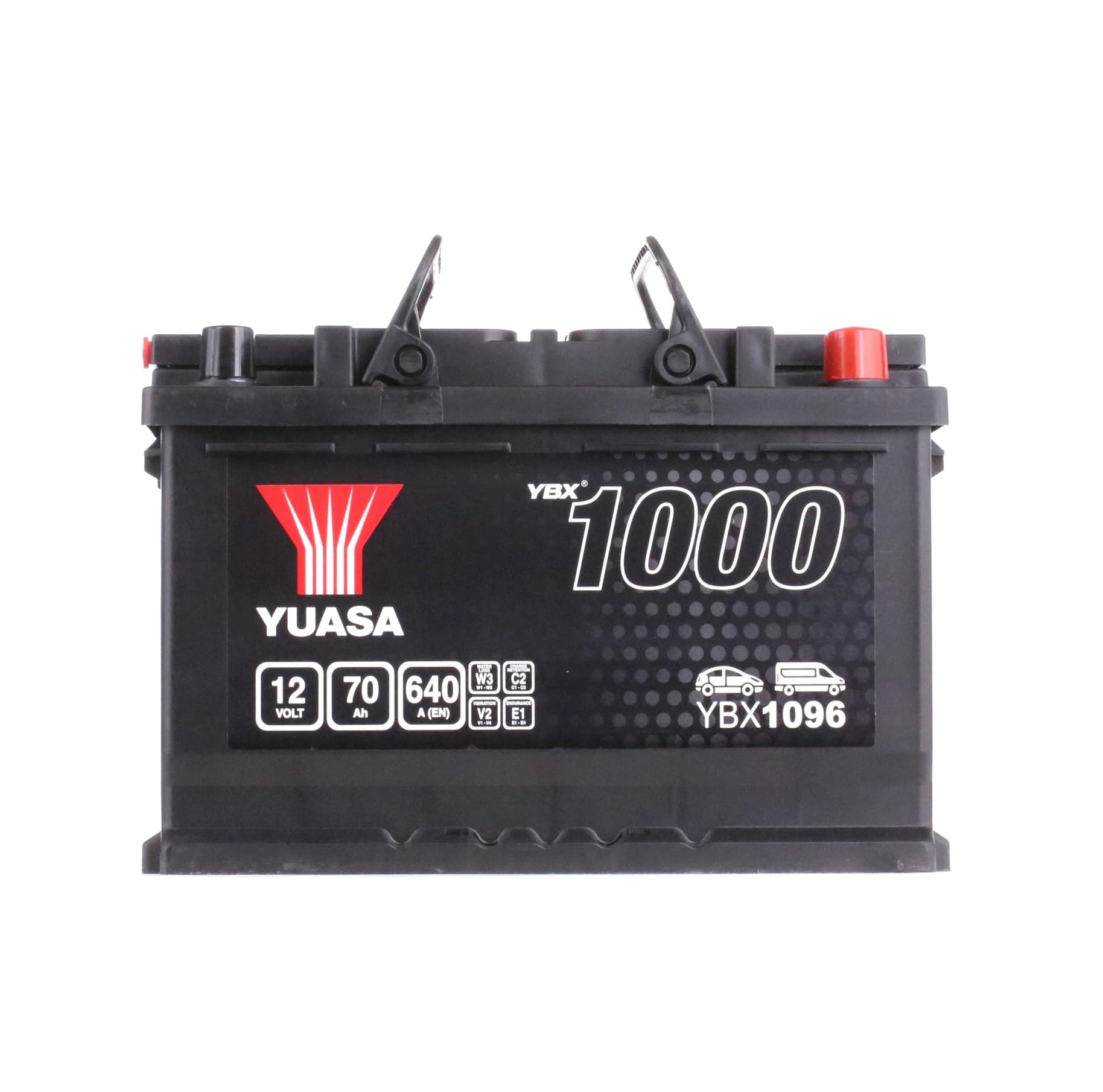 YUASA Batterie 70, Ah 640, A/​EN YBX1096 L 278mm B 175mm H 190mm Compatible avec VW Golf IV 3/​5 portes 1J1 Golf V 3/​5 portes 1K1 Transporter T4 Minibus 70B, 70C, 7DB, 7DK, 70J, 70K, 7DC, 7DJ