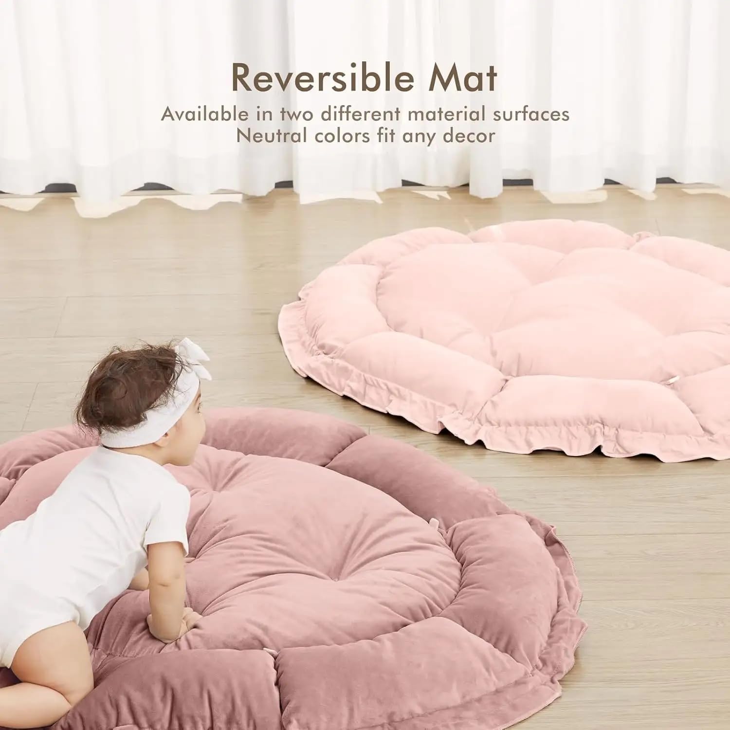 Tapis d'éveil Bébé Rembourré et Réversible 120x90x73 cm avec Jouets Sensoriels Rose