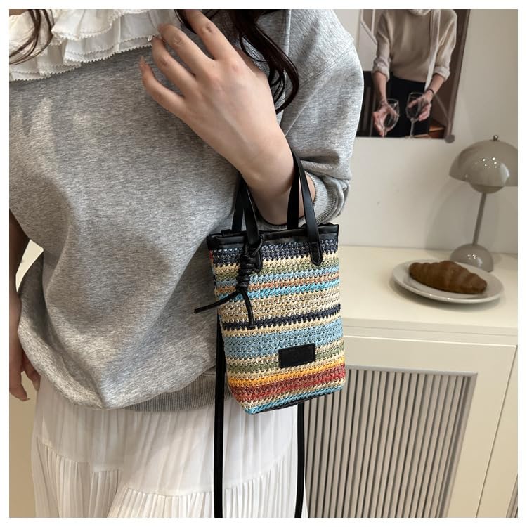 Straw Beach Bag For Women Cute Colour Woven Purse Small Straw Crossbody Hand Bag For Travel Vacation2