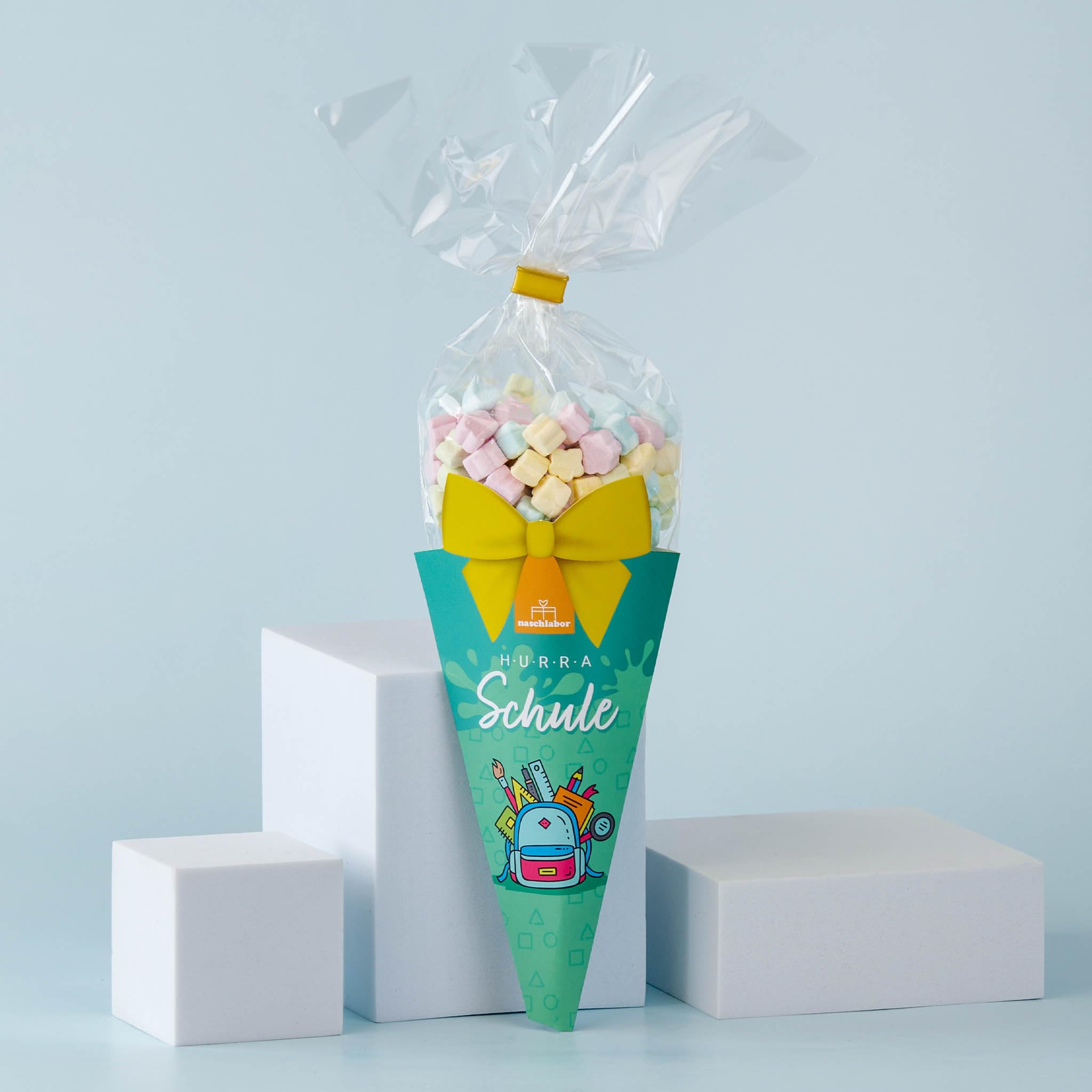 Schultüte - Hurra Schule 40g Marshmallows | Zum Verschenken | Kinder Geschenk | Einschulung | Schulstart | Perfekt für die Schultüte | Leckere Nascherei zum Schulanfang
