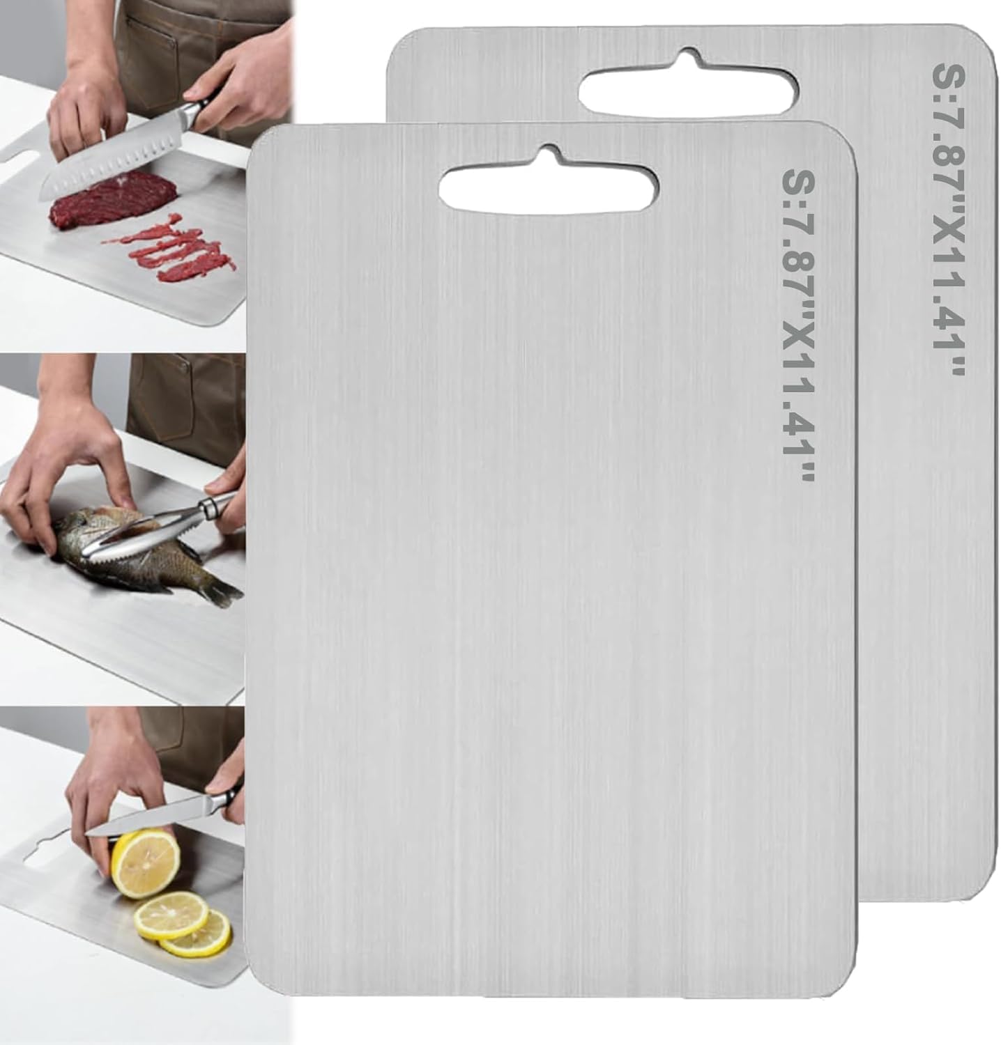 Yamato Titanium Cutting Board, Titanium Chopping Board, Yamato Chopping Board for Kitchen, Double-Sided Food Grade Meat Stainless Steel Cutting Board (S*2)