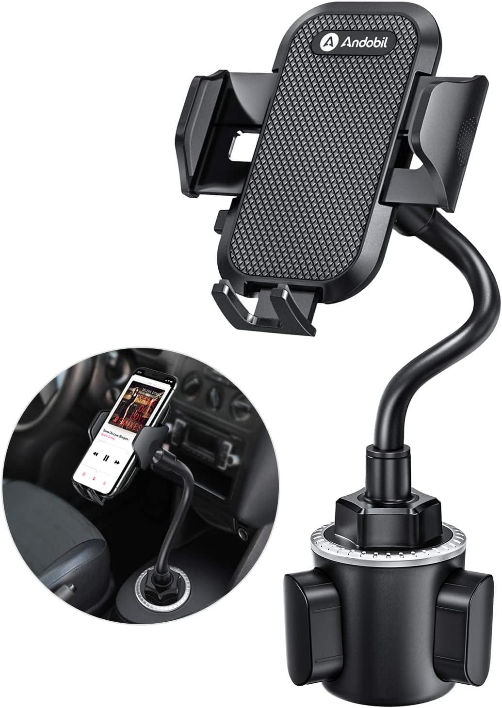 andobil Car Cup Holder Phone Mount, [Stable & Adjustable] [Easily Install & Portable] Long Neck Cup Phone Holder for Car Truck Compatible with All Cell iPhone Pro Mini Pro Max Samsung Galaxy & Others
