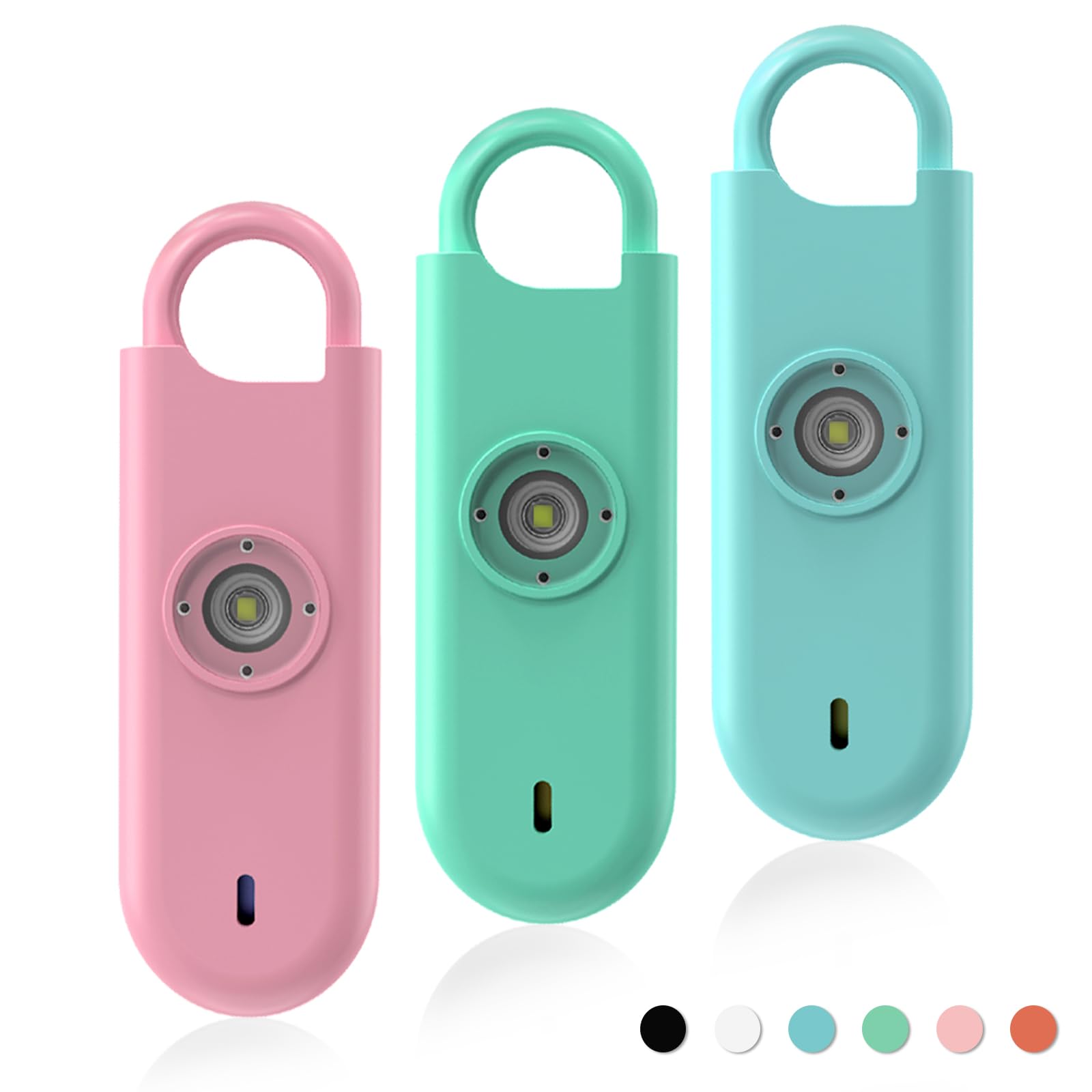 Fauxomor Personal Safety Alarm for Women, 3 Pack 140DB Rape Panic Attack Alarm Keychain Police Approved with Low Battery Notice with Strobe Light, Gift for Kids Elderly College Girls(Blue+Green+Pink)