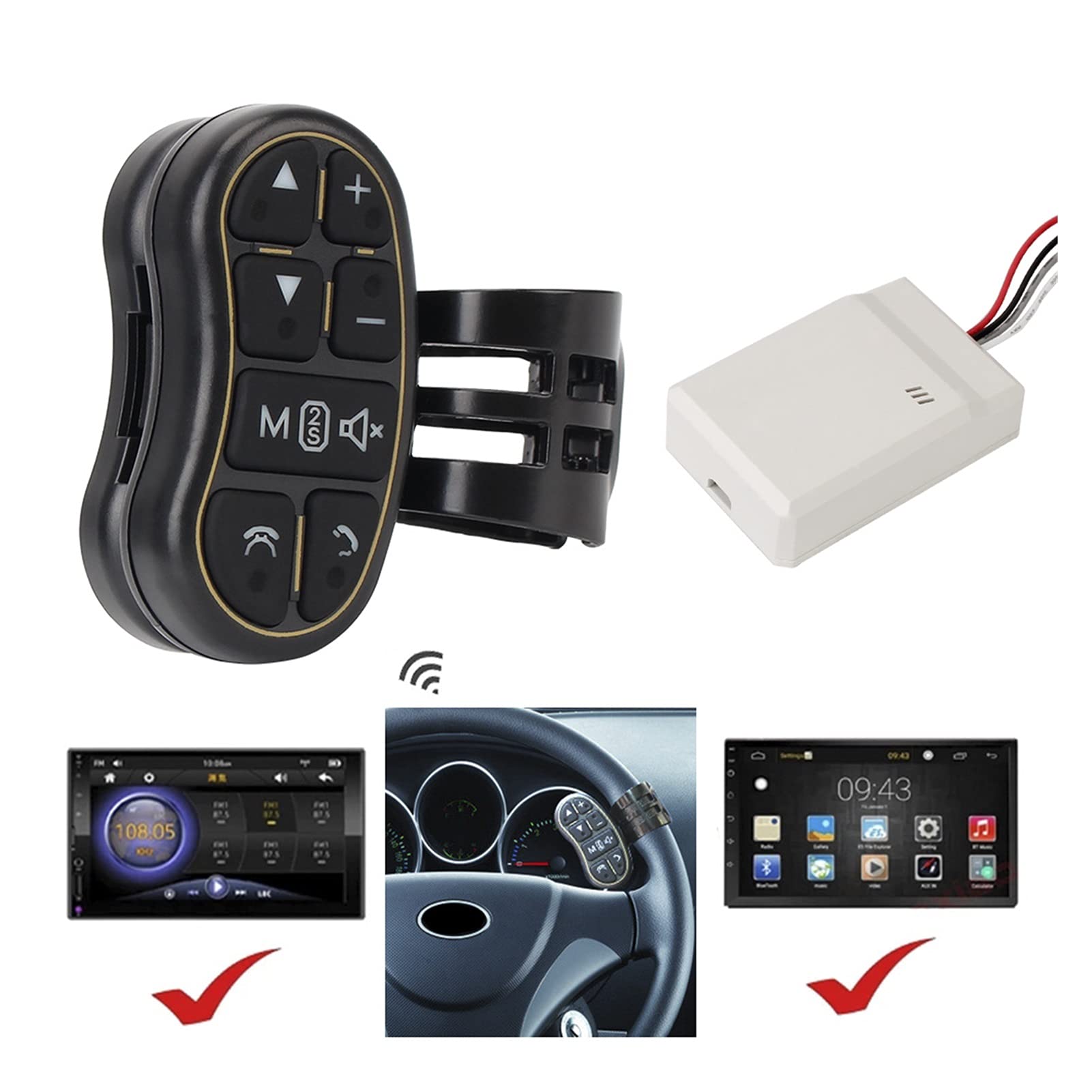 Cámaras de visión trasera Navegación por coches DVD Botón de control de dirección Control remoto inalámbrico Aplicable Controlador de volante de automóviles Electrónica de coche