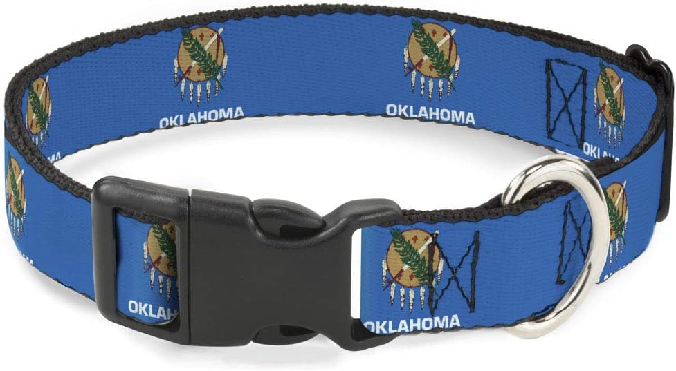 Buckle-Down Pet Collar, Dog Collar Plastic Buckle, Oklahoma State Flag Sky Blue White, 20 to 31 Inches 1.5 Inch Wide