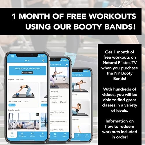 Miniatura 3 de Natural Pilates Bandas de resistencia para glúteos, 3 niveles de fuerza. Bandas de ejercicio de tela para piernas y glúteos. Antideslizantes, sin