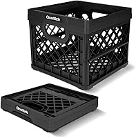 CleverMade Collapsible Milk Crate Obsidian 25L Stackable Storage Bin - Heavy Duty 50lbs Plastic Crate for Home Garage Car Organization
