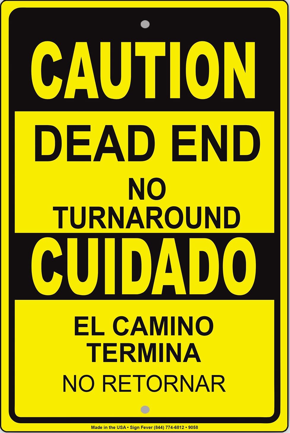 Caution Dead End No Turn Around Sign Road Driveway Decor Bilingual Sign