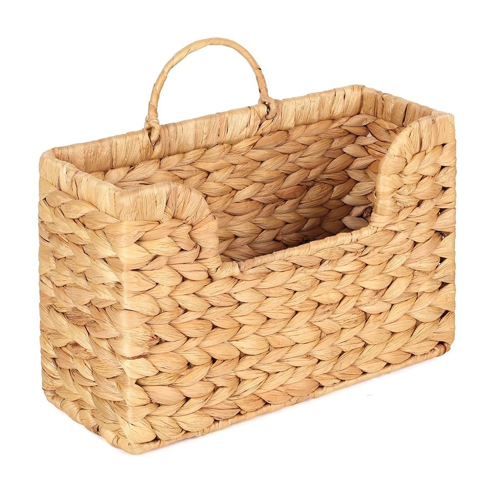 Damavat Handwoven Water Hyacinth Magazine Holder Boho Storage Basket for Entryway,Living Room,