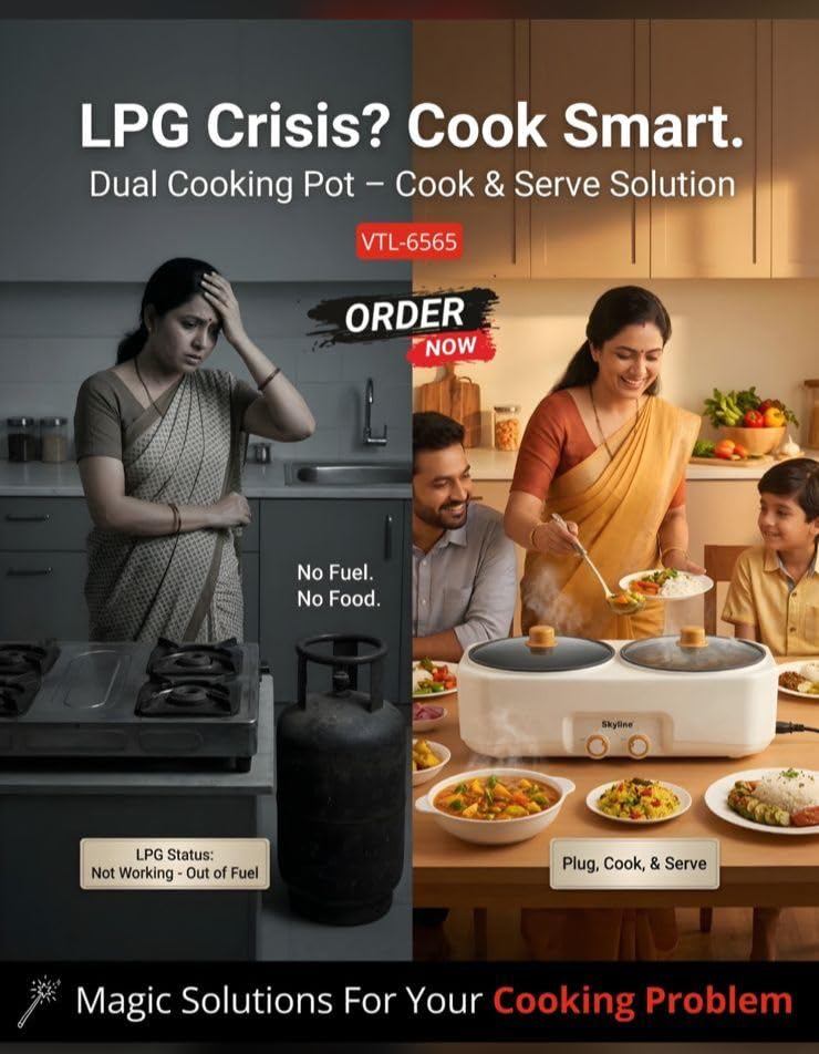 Image of GSMT-Sky line Electric Non Stick Cook & Serve 1.5 ltr + 1.5 ltr Dual Cooking Pot 10081790