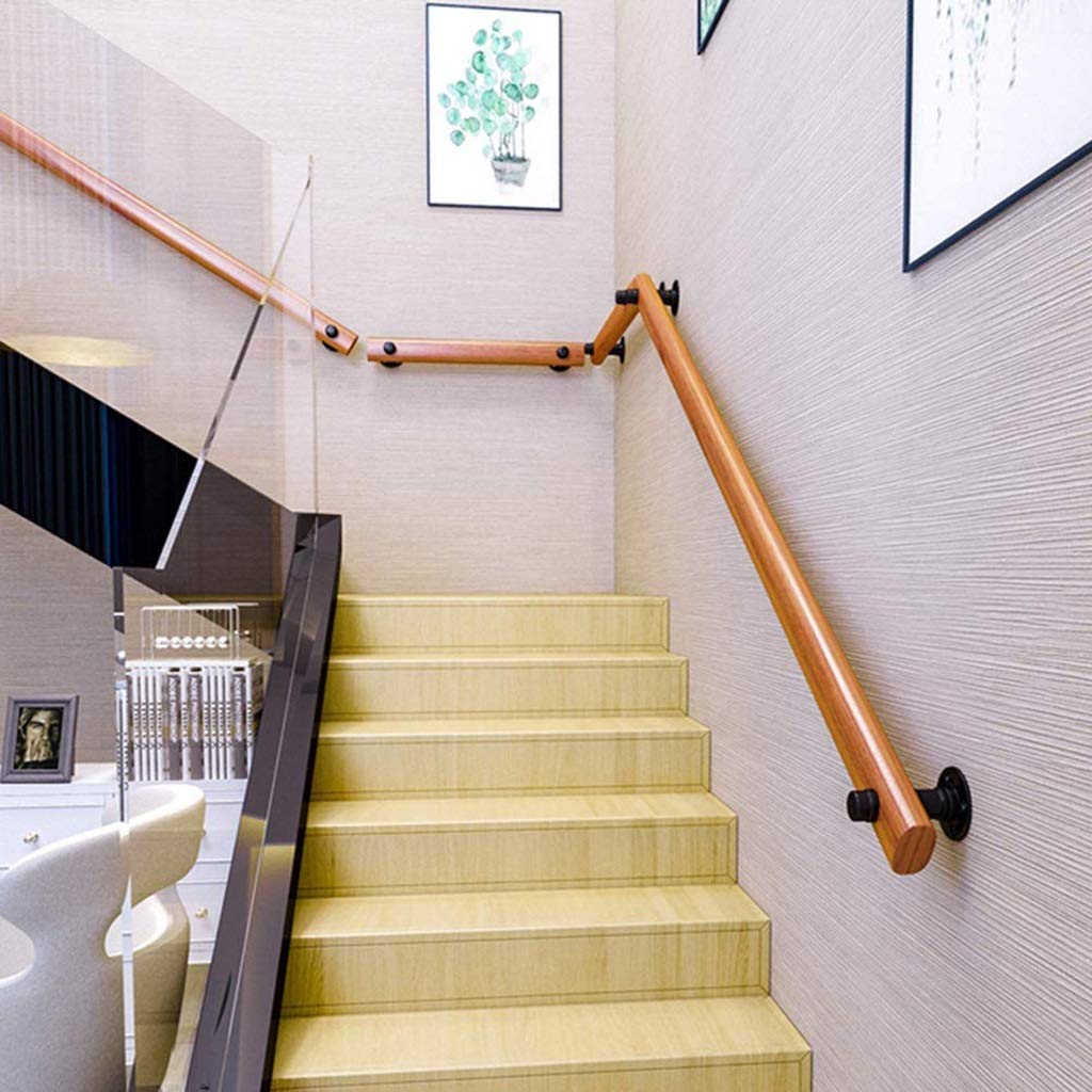 KHLMSRXJ Stair banister handrail Solid Wood Stair Handrail for The Elderly Disabled, Natural Pine Handle And Iron Bracket, Kindergarten Elegant Anti-Slip Stair Handrail, 1ft-20ft (Size : 5f