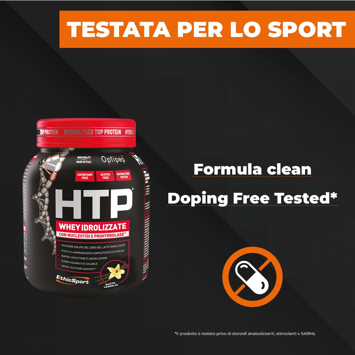 EthicSport HTP – Proteine isolate e idrolizzate Optipep con ProHydrolase e nucleotidi – Supporto alla massa muscolare – 750 g - doping free tested* - Gusto Cookies