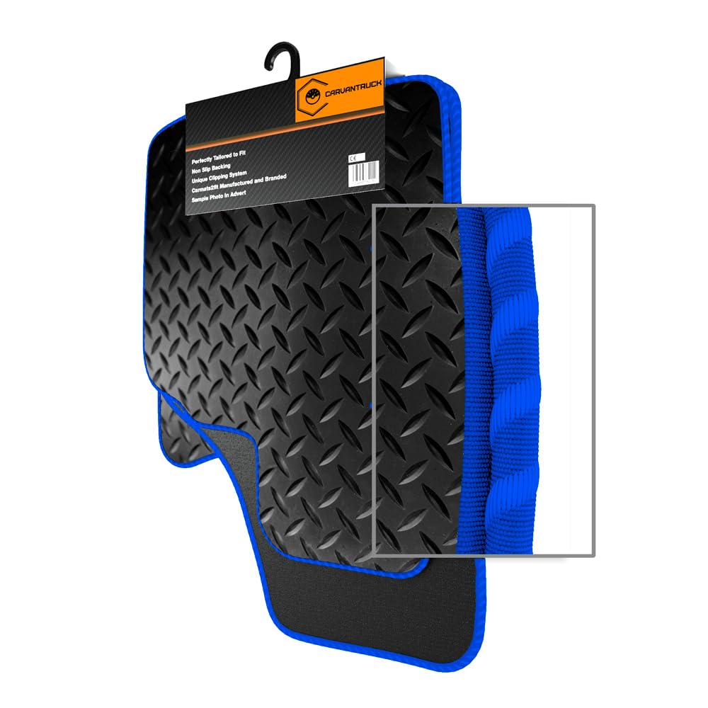 FCM - Tailored Rubber Car Mats - Fits Nissan Qashqai 2021-2025 - HEAVY DUTY 3mm - Anti Slip Mat - Waterproof & Durable Floor Protection - Blue Trim - 4 Piece Set - 2 Clips