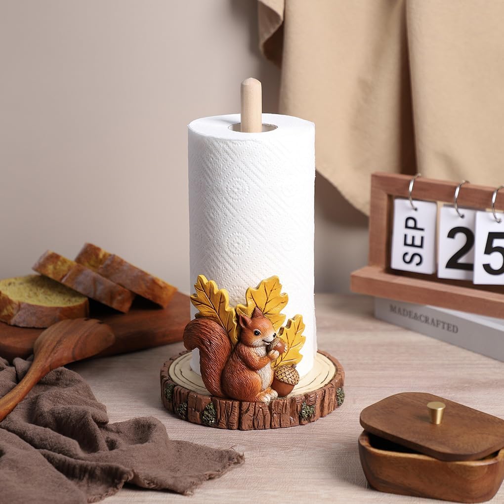 WAIT FLY Squirrel and Acorns Pattern Paper Towel Holder Stand Resin Tissue Stand Roll Holder for Kitchen Countertop Office