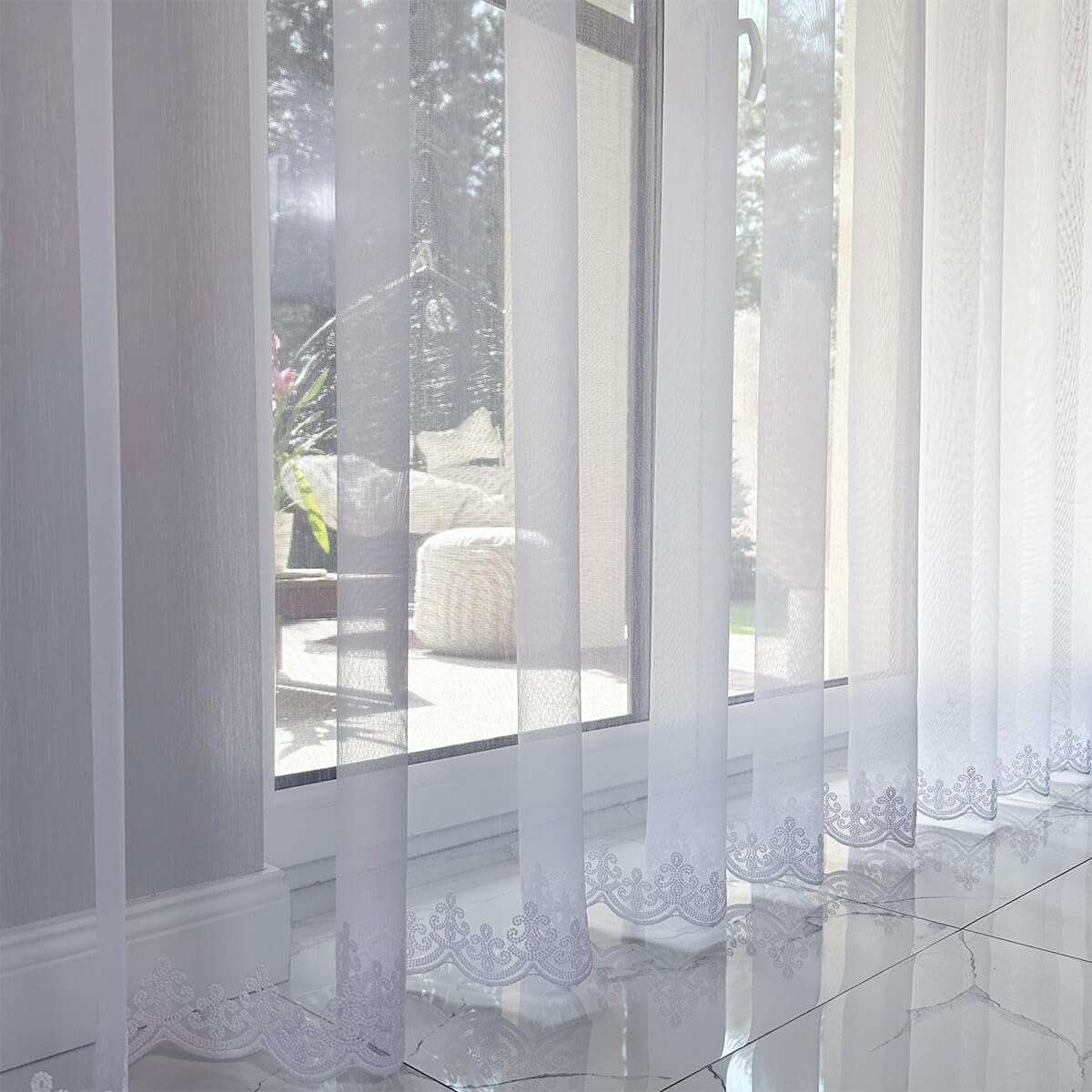 Weiß 600x280 cm (BxH) Paulina Lang Jacquard Gardinen mit Kräuselband Wohnzimmer Schlafzimmer Transparent Gardinenschals Fenstergardinen Bestickt Schimmereffekt