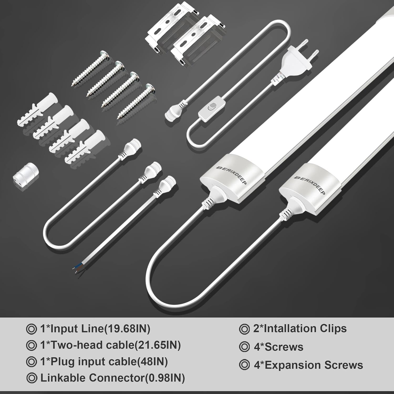 Feuchtraumleuchte LED mit Stecker 60CM 18W 1800LM, LED Röhre 4000K Wasserfest Flimmerfrei IP65, LED Werkstatt Deckenleuchte Lampe Tageslicht für Garage Keller Werkstatt Büro