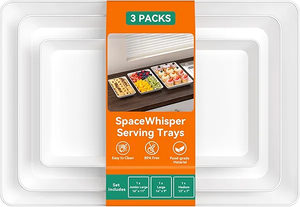 SpaceWhisper 3 Pack Serving Tray, Serving Platters for Snacks, Fruit, Cookies, Dessert, Large Reusable Rectangular Party Platters, 3 Size Set Large 16 * 11",Medium 14 * 9",Small 12 * 7"