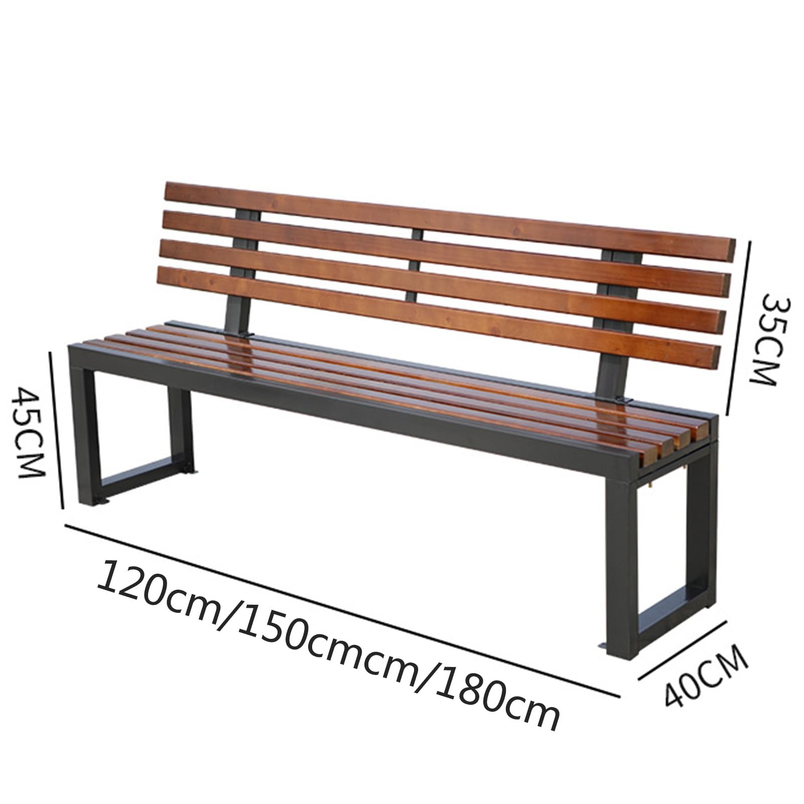 Ławka zewnętrzna 150 x 40 x 75 cm, 3-osobowa ławka ogrodowa z drewna sosnowego, z metalową ramą, trwała, na patio, na balkon, werandę, idealna do przestrzeni na zewnątrz