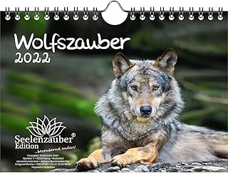 Wolfszauber DIN A5 kalendarz ścienny na wilk i wilki 2022 – zestaw upominkowy zawartość: 1 kalendarz, 1 kartka na Boże Narodzenie i 1 kartka z życzeniami (łącznie 3 części)