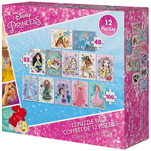 Spin Master Games 6063959 Disney Princess, 12-Puzzle Pack 48-Piece 63-Piece 100-Piece Jigsaw Puzzles For Kids Ariel Moana Cinderella Jasmine thumb #4