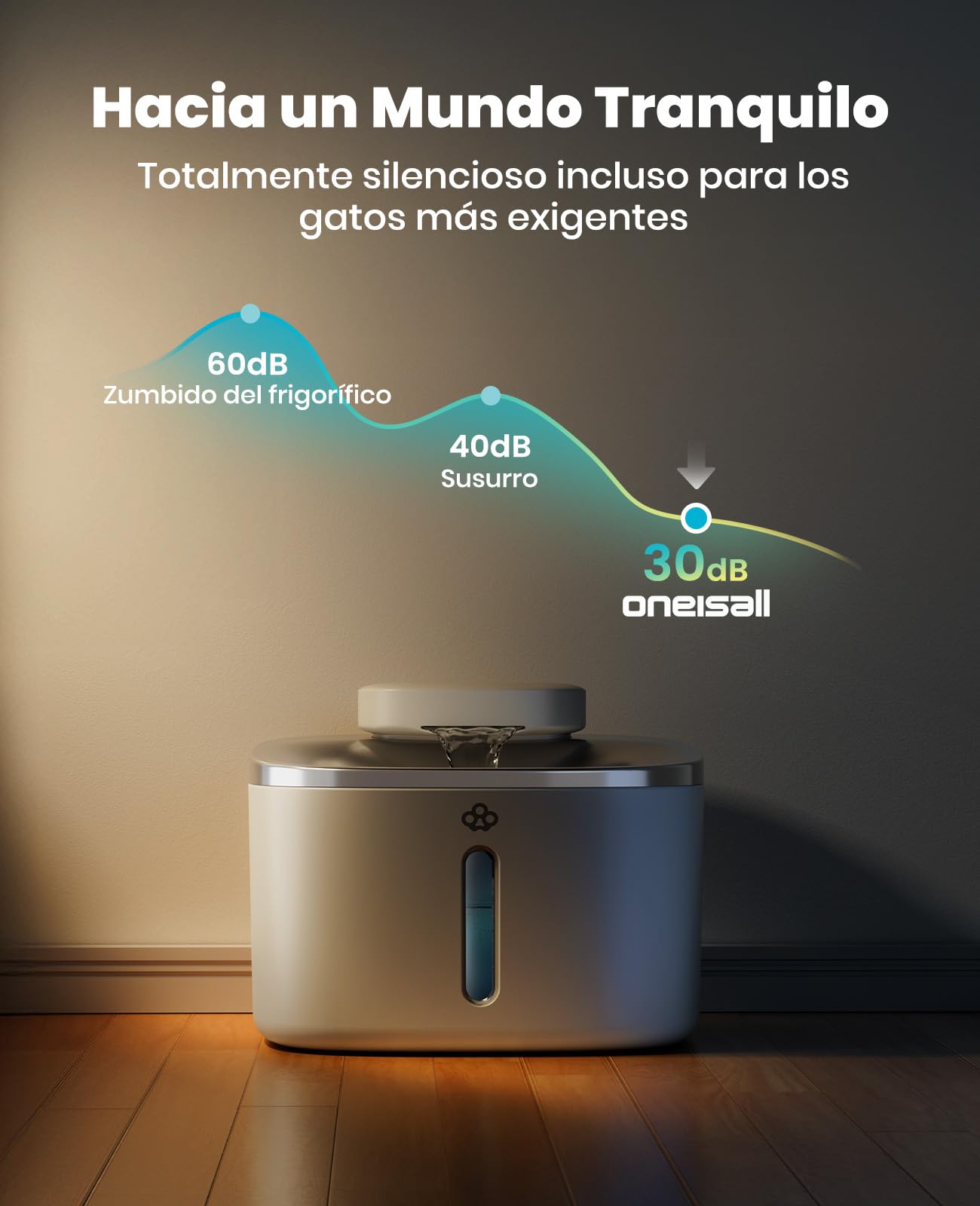 oneisall Fuente para Gatos sin Cable, 3.5L Bebedero de Acero Inoxidable, batería de 5000mAh, Fuente de Agua para Gatos con Detector de Movimiento, Bomba de Agua silenciosa, 3 filtros