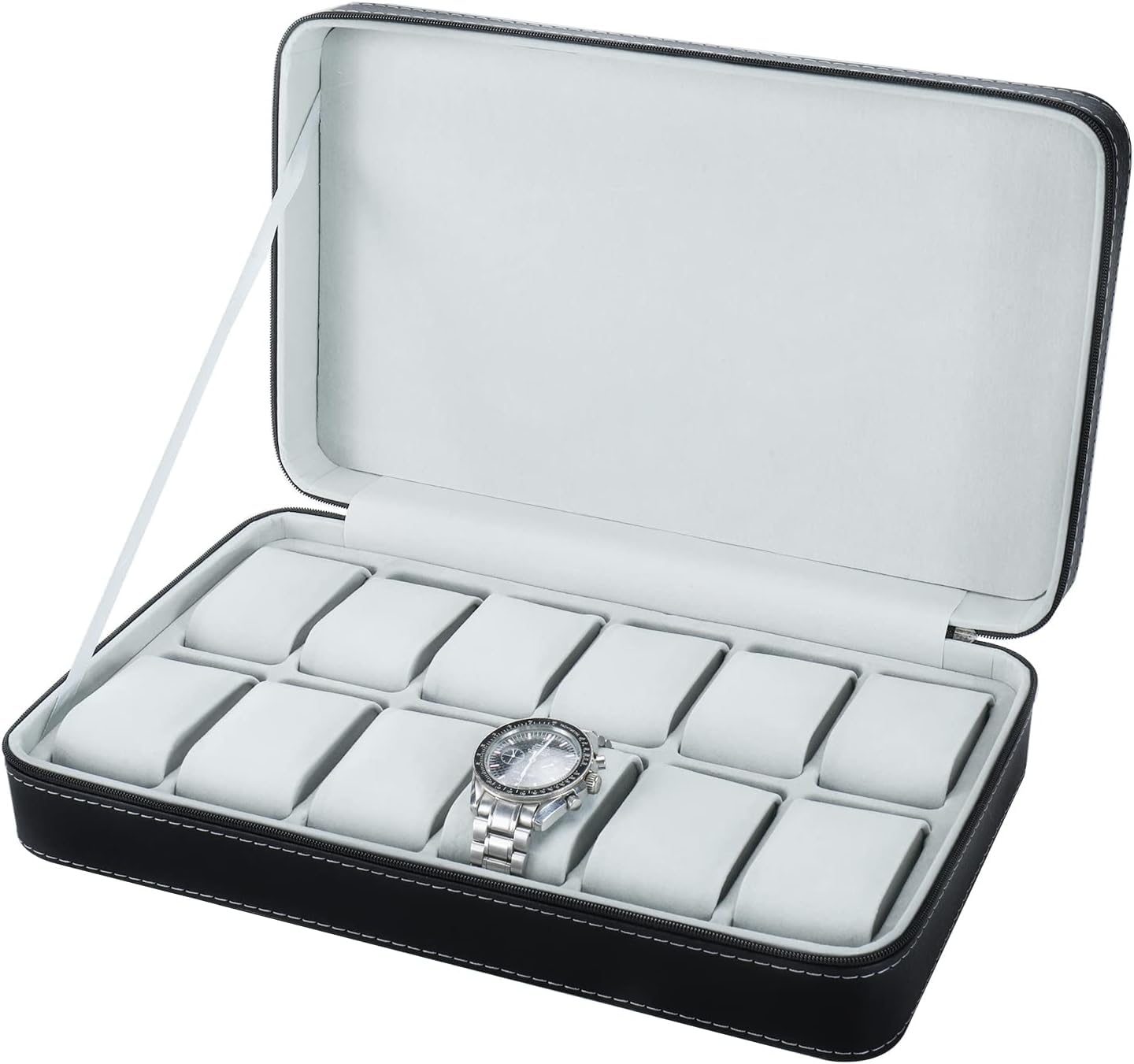 Zollyss 12 Grids Watch Box Organizer Watch Storage Box Watch Case Zipper Wristwatch Box Organizer Men Women (12 Slot, Black) (B0D1K3VMDW) Amazon Price History, Amazon Price Tracker