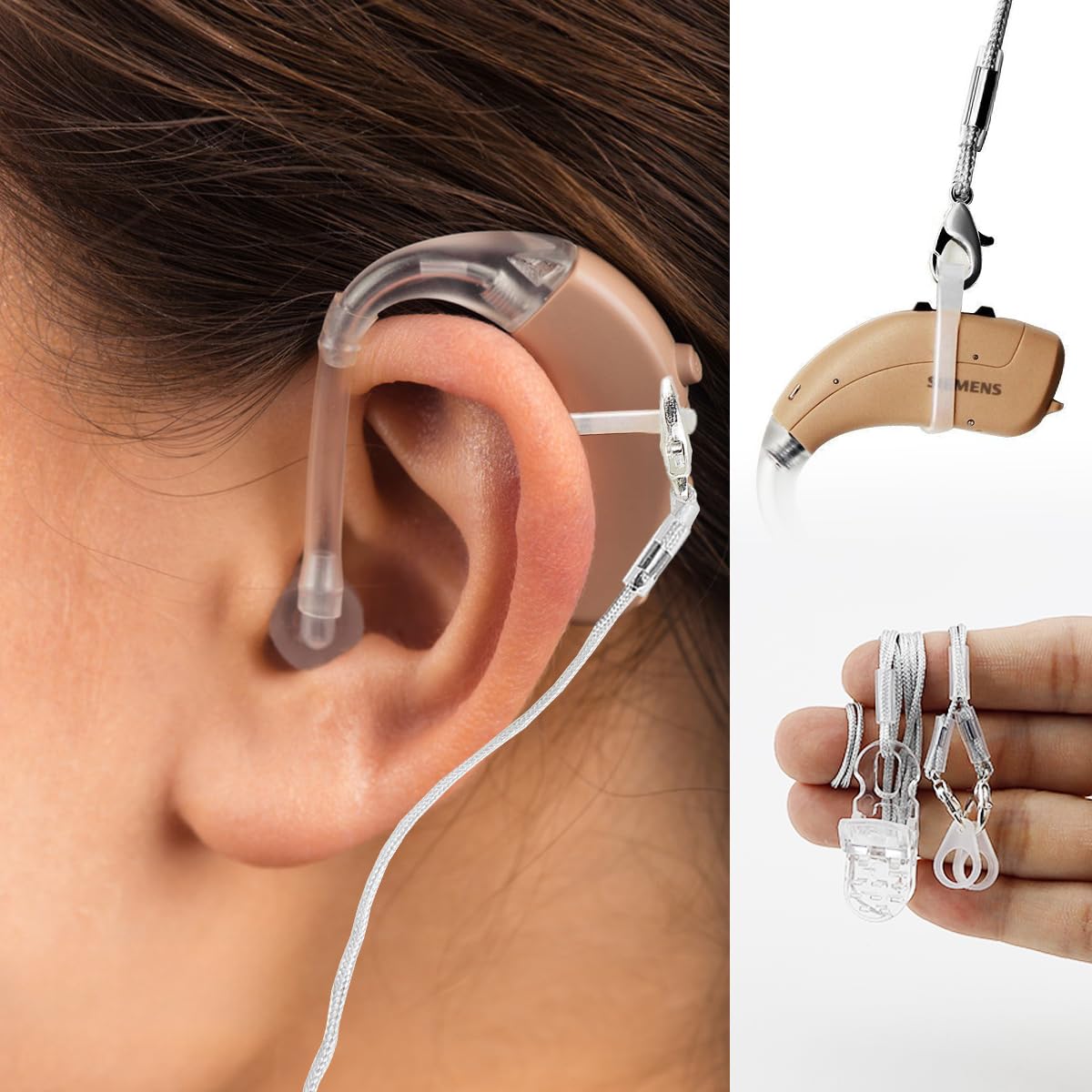 2 clip di fissaggio BTE, cordino anti-smarrimento, per protezione e sicurezza, in nylon, per adulti e bambini