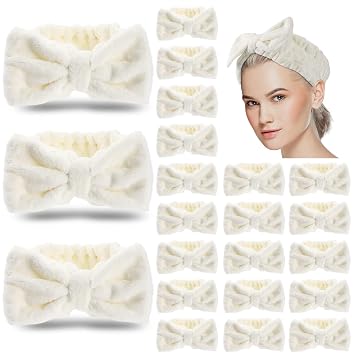 Yunlly 20 Pcs Spa Headband for Women, Bowtie Makeup Headbands, Beige