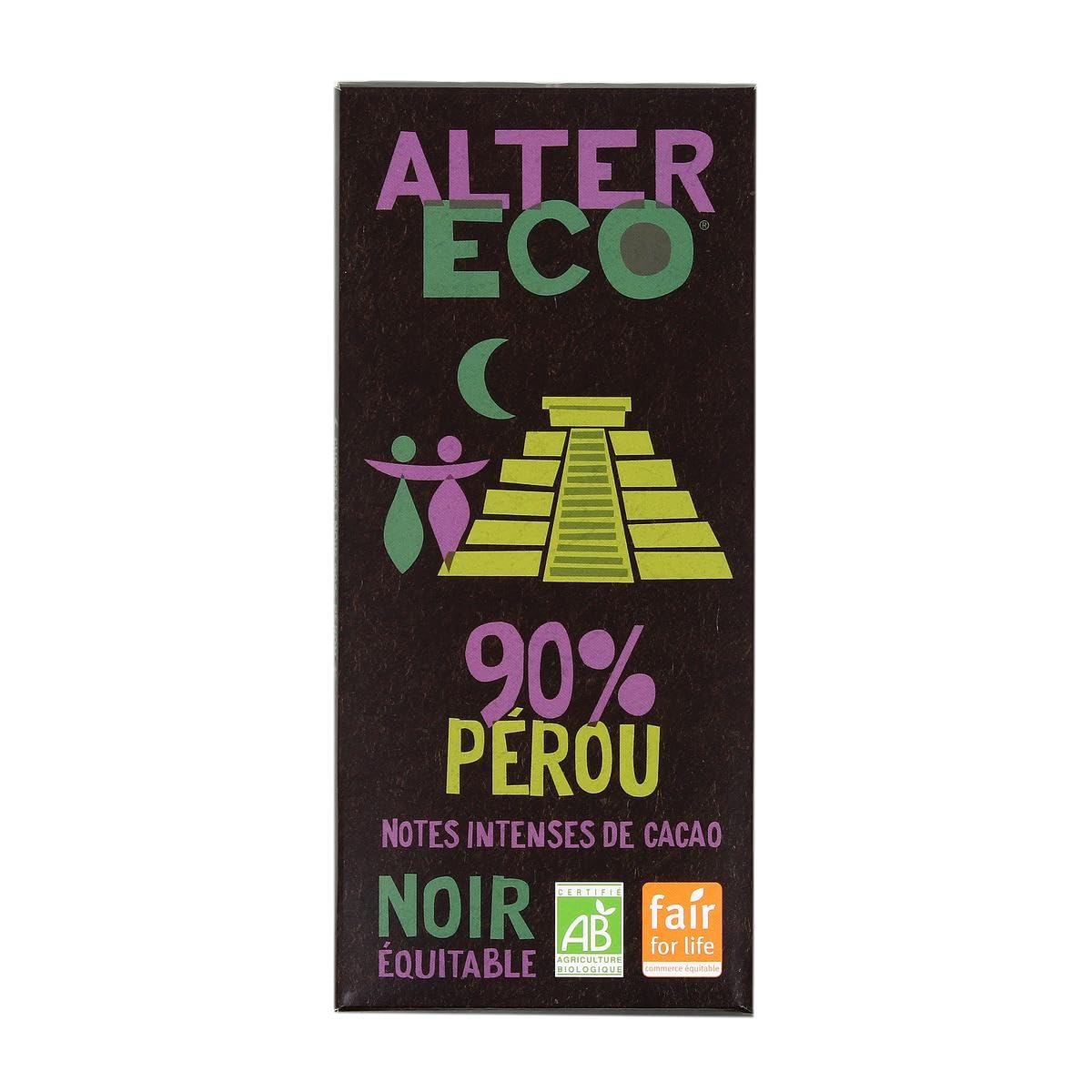 ALTER ECO - COMMERCE EQUITABLE - Alter Eco - Commerce Equitable Chocolat Noir Bio 90% Pérou, 100G - 100G - Lot De 3 - Vendu Par Lot