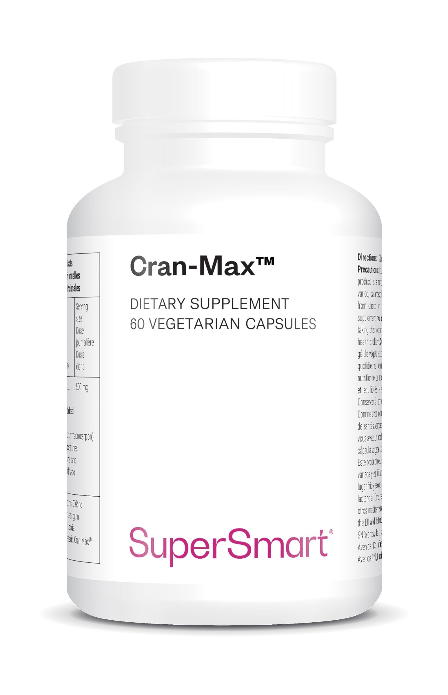 Cran-Max - Solution Naturelle qui Cible les Infections Urinaires - Concentré de Canneberge Standardisé à 7,2% de Proanthocyanidines (Tanins Condensés) de Type A - Sans OGM - Supersmart