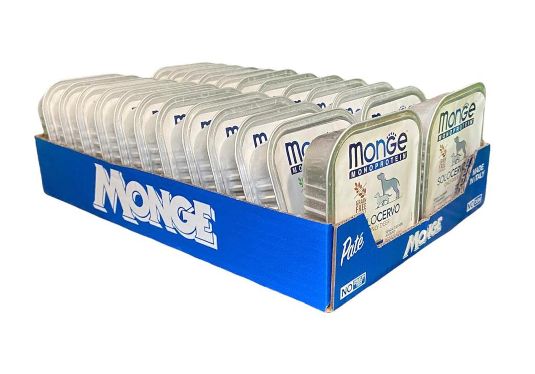 Monge Monoprotein Cibo umido per Cani solo Cervo, naturalmente senza coloranti, conservanti e zuccheri aggiunti. Confezione da 24 vaschette (1 = 150gr.)