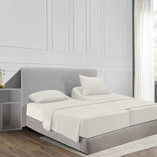 Juego de sábanas de 100% algodón egipcio tamaño individual de 1000 hilos, color marfil, suave y liso, tamaño individual, juego de sábanas de 16