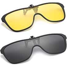 Hifot Clip on Sunglasses 2 Pack, Polarized Lens Fit Over Prescription Glasses, Flip up Rimless Sunglasses