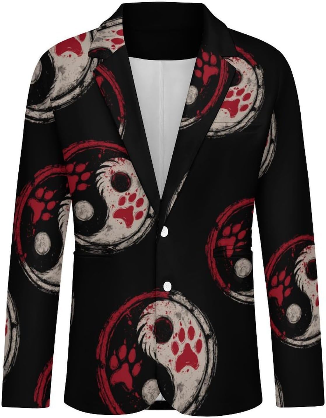 Ying and Yang Paw Print Mens Casual Blazer Two Button Sport Coat Business Suit Jacket