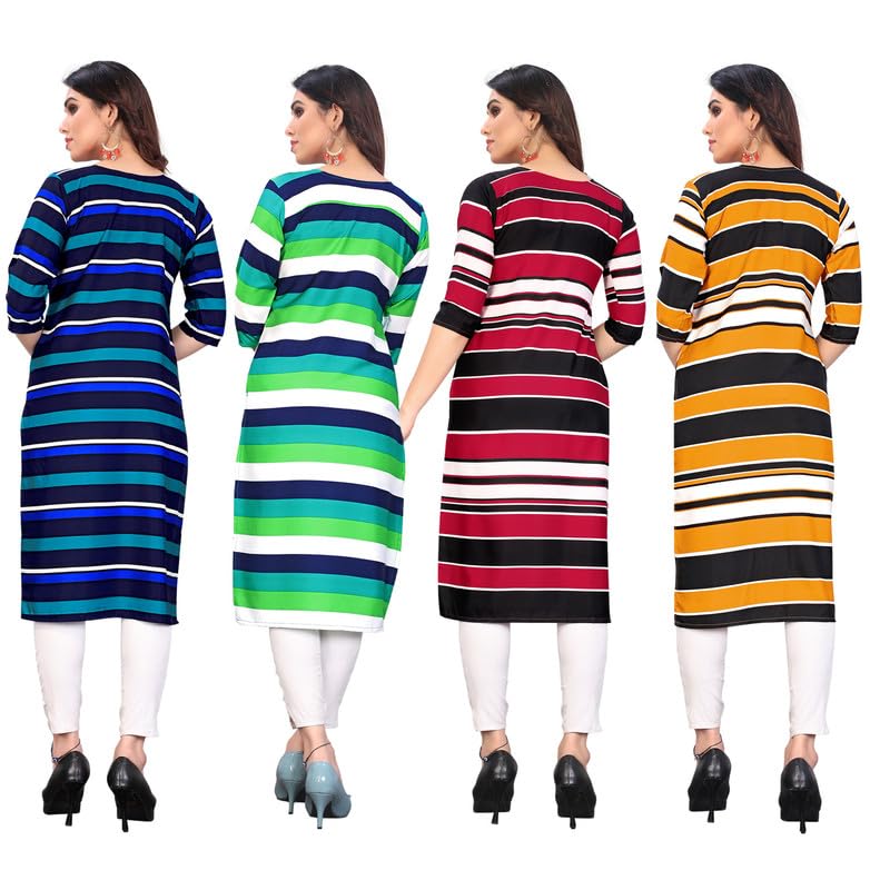 Image of JAKHANA Women's Crepe Printed Casual Straight Calf Length Round Nick Kurta Pack of 4