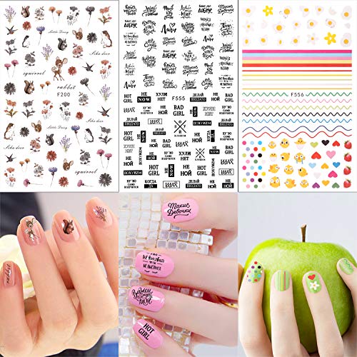 Qpout 1200+ Designs Verschiedene Nagelaufkleber Abziehbilder, Blume Tier Frucht Meerjungfrau 3D Nail Art Aufkleber… – Bild 5