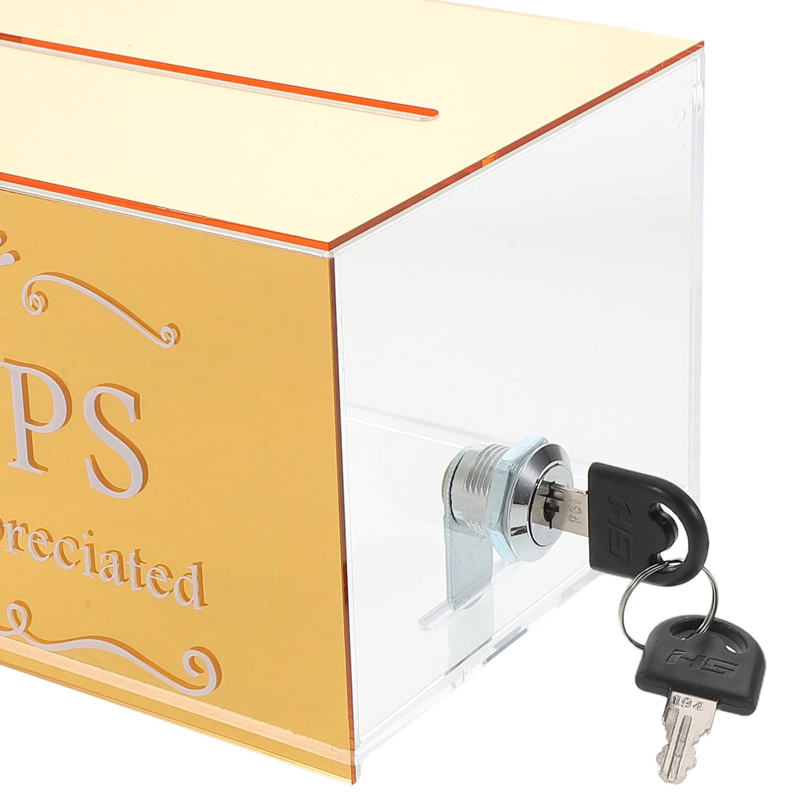 Housoutil Caja de Donaciones Diseño Versátil y Resistente con Cerradura de Acrílico Dorado Buzón Seguro para Propinas para Restaurantes y Eventos