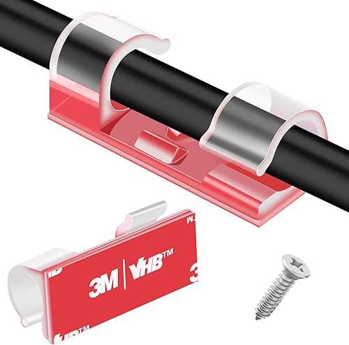 XHF 35 clips grandes autoadhesivos transparentes para cables, organizador de cables, organizador de cables para debajo del escritorio, automóvil,