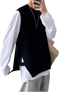 [Gergeous] ニットベスト メンズ スリム セーター ノースリーブ 丸首 おしゃれ チョッキ シンプル カジュアル ベスト ビジネス 無地 白 秋 冬