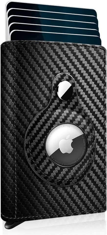 Minimalist Wallet with AirTag Holder, Premium PU Leather Airtag Wallet, Automatic Pop Up RFID Blocking Credit Card Holder with Built-in AirTag Case Front Pocket Money Clip Bifold Purse for Men