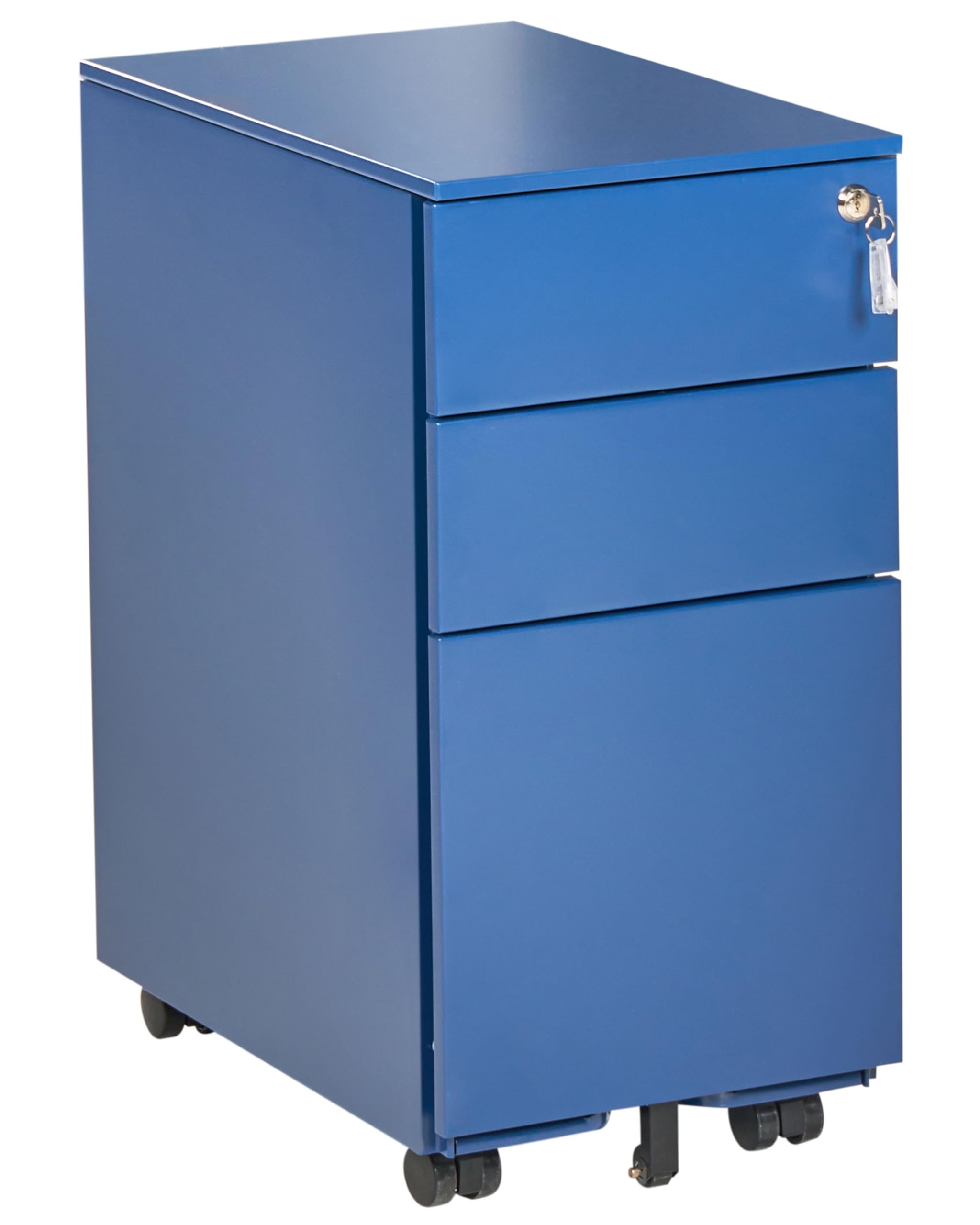 Beliani Armoire de Rangement Moderne pour Bureau 3 Tiroirs sur roulettes avec Serrure à Clé Métal Bleu Bolsena