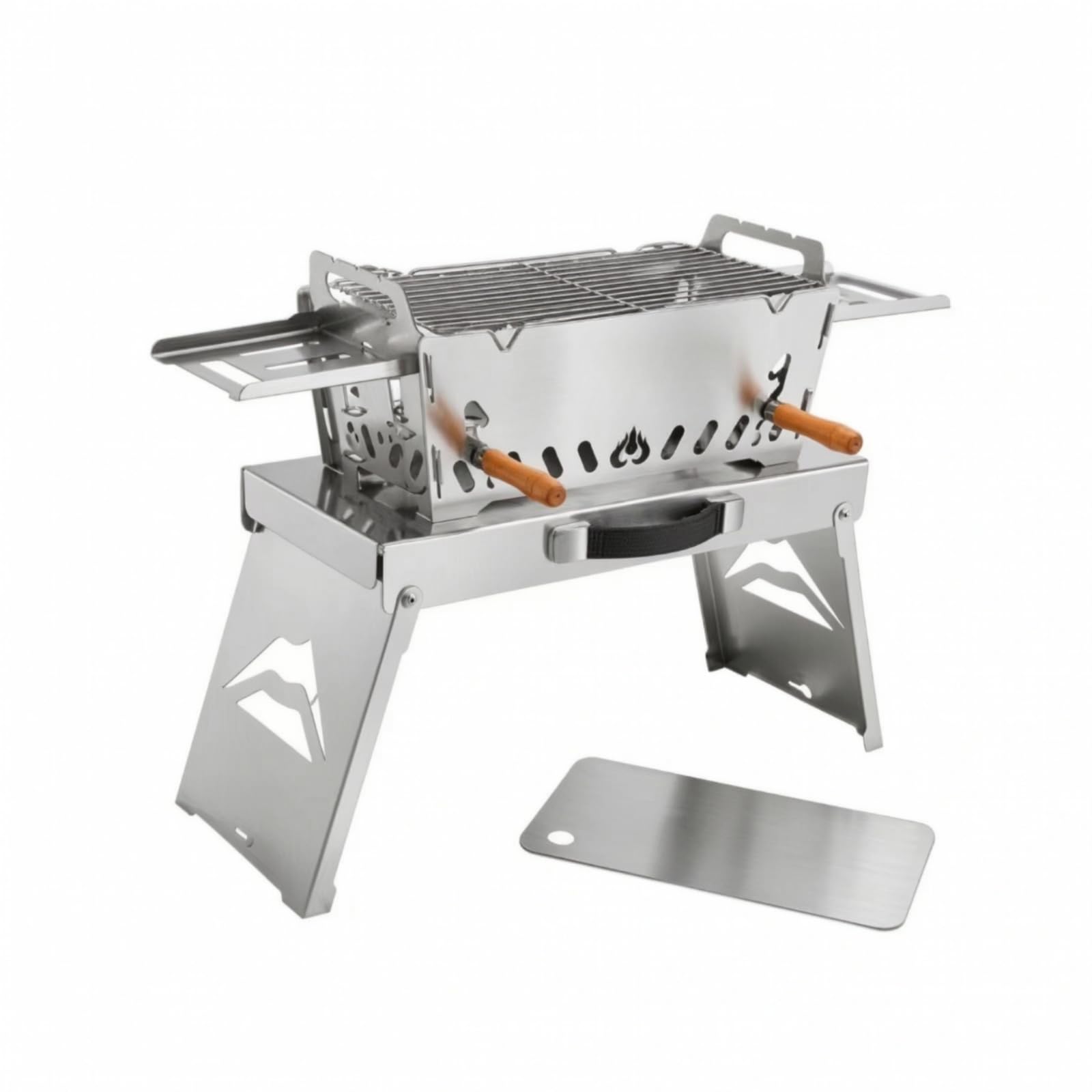 Amagogo Parrilla con Banjas Larales Compacta | Parrilla Carbón con Banjas Larales, sin Herramientas, Barbacoa Mesa Almacenamiento, para Jardín, Campistas, L