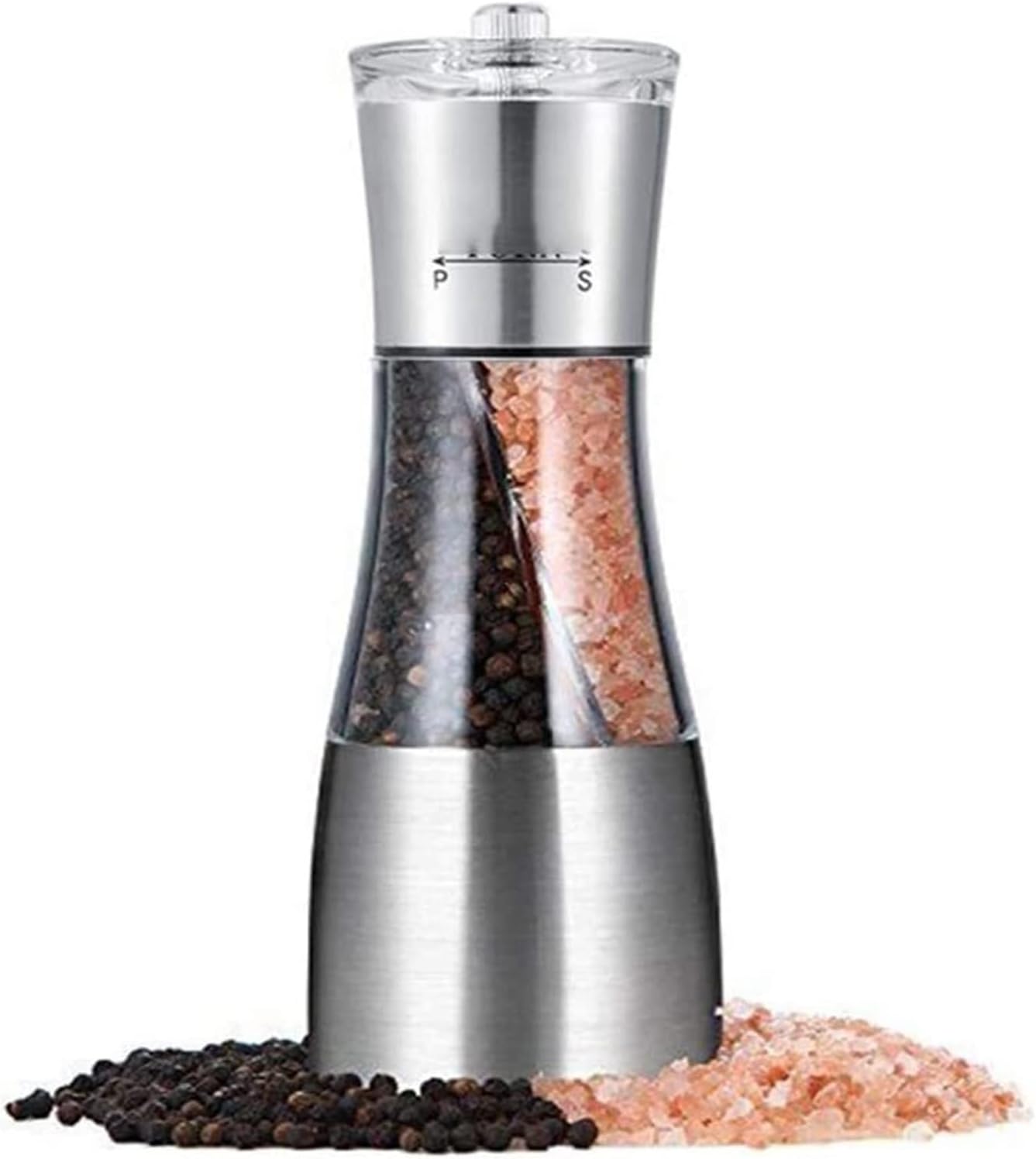 Pepper Shakers, Pepper Mill Pepper Grinder Salt Mill 2 in 1 Salt and Pepper Grinder Mill with Adjustable Coarseness Control and Easy Refill Salt and Pepper Grinder Bottle