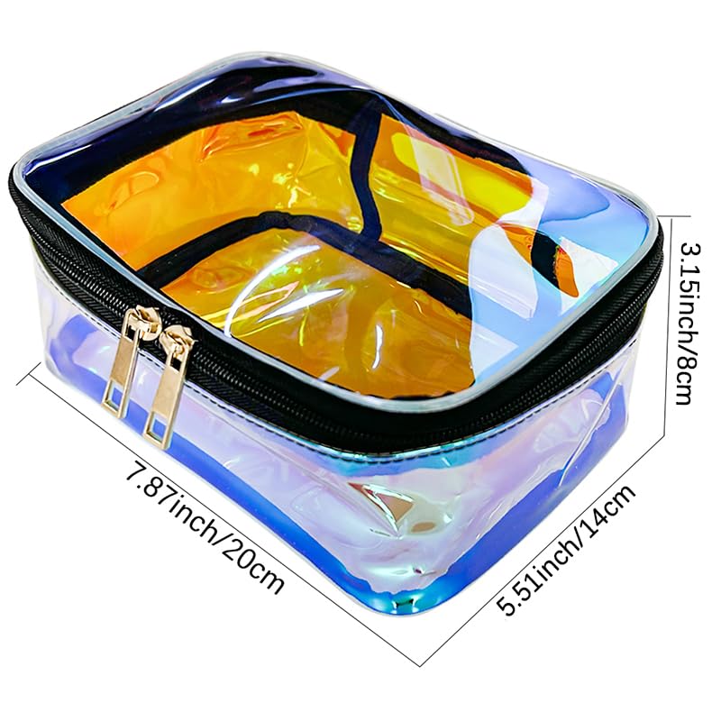 Clear Cosmetic Bags 2 pcs Holographic Pink Waterproof Toiletry Makeup Pouch Zippered Travel Bag