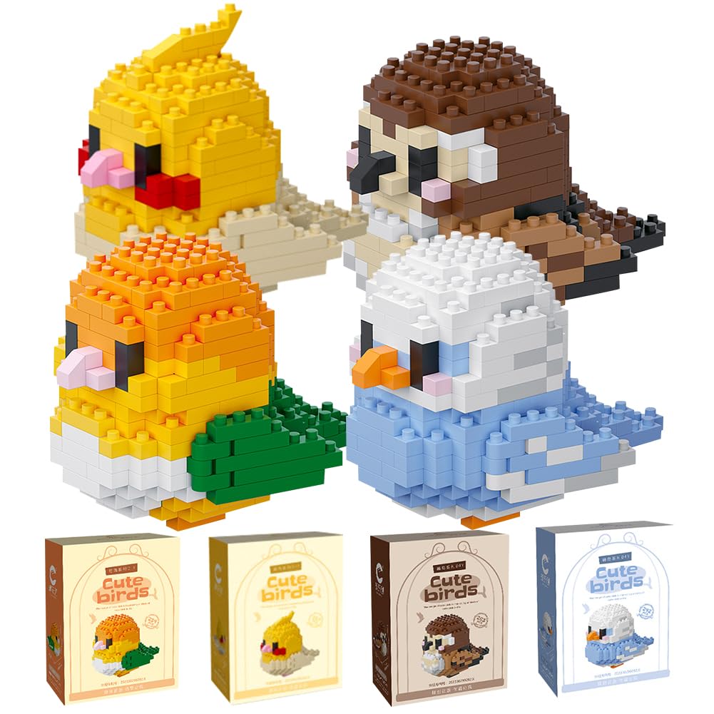 Parrot Building Blocks, 4PCS Parrot Micro Buildings Bricks DIY Blocks 3D Puzzle Brick Micro Buildings Block Set Building Figures Ornaments 3D Puzzle Brick Construction Bricks Gift for Birthday
