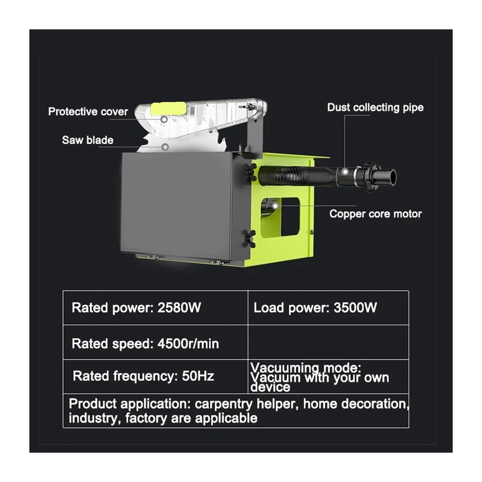 Sierra de mesa portátil Sierra De Mesa For Carpintería, Multifunción, Eléctrica, Todo En Uno, 3500 W, Sin Polvo, Herramienta Corte Precisión, para muebles de bricolaje, carpintería(Upgrade model)