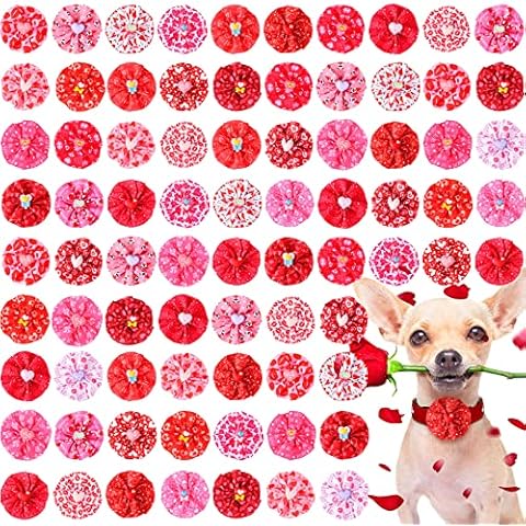 80 Pieces Valentines Day Dog Collar Charms Heart Print Dog Bows Collar Collar Flower Bow Ties for Small Medium Large Dogs Cats Valentines Party Decoration Costume Supplies Cover