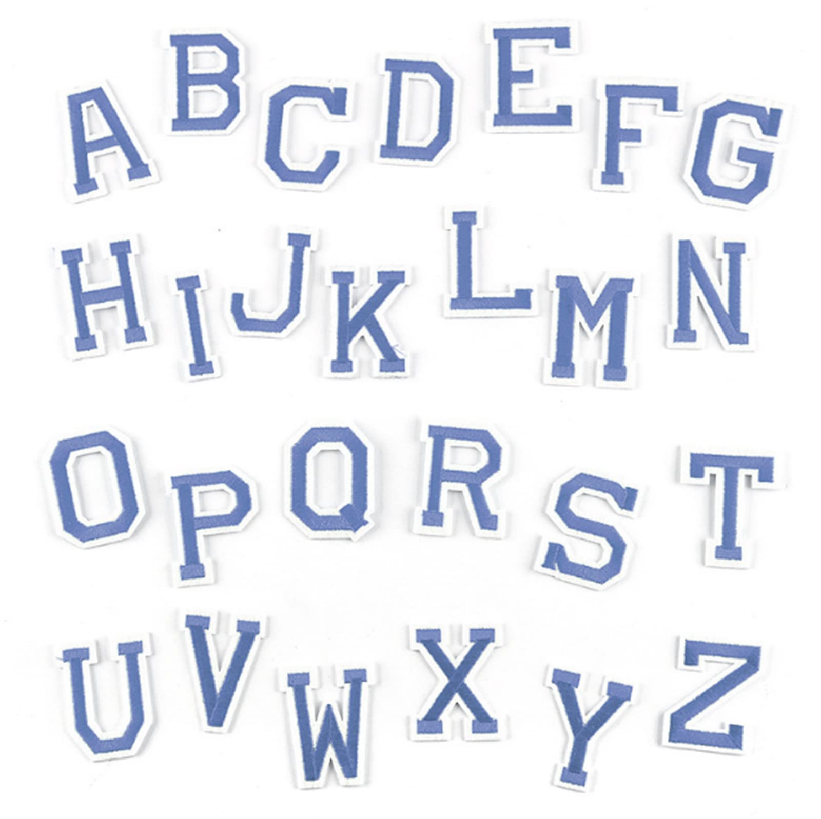 Binwat 52 pcs Iron on Letters Patches for Clothes Sew on Alphabet Applique Patches Letters A to Z Embroidered Patches for Bags Coats Hats Jeans Shoes(Haze Blue)