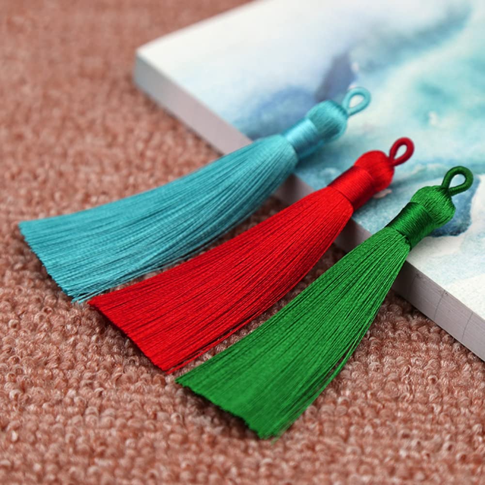 SHTGOI Pack of 10 8 cm Tassels Handmade Tassel Pendant Fringe with Ice Silky Cord Loops Floss Bookmark Tassels Tassel for Jewellery Souvenir DIY Clothing Craft Accessories Purple - Image 2