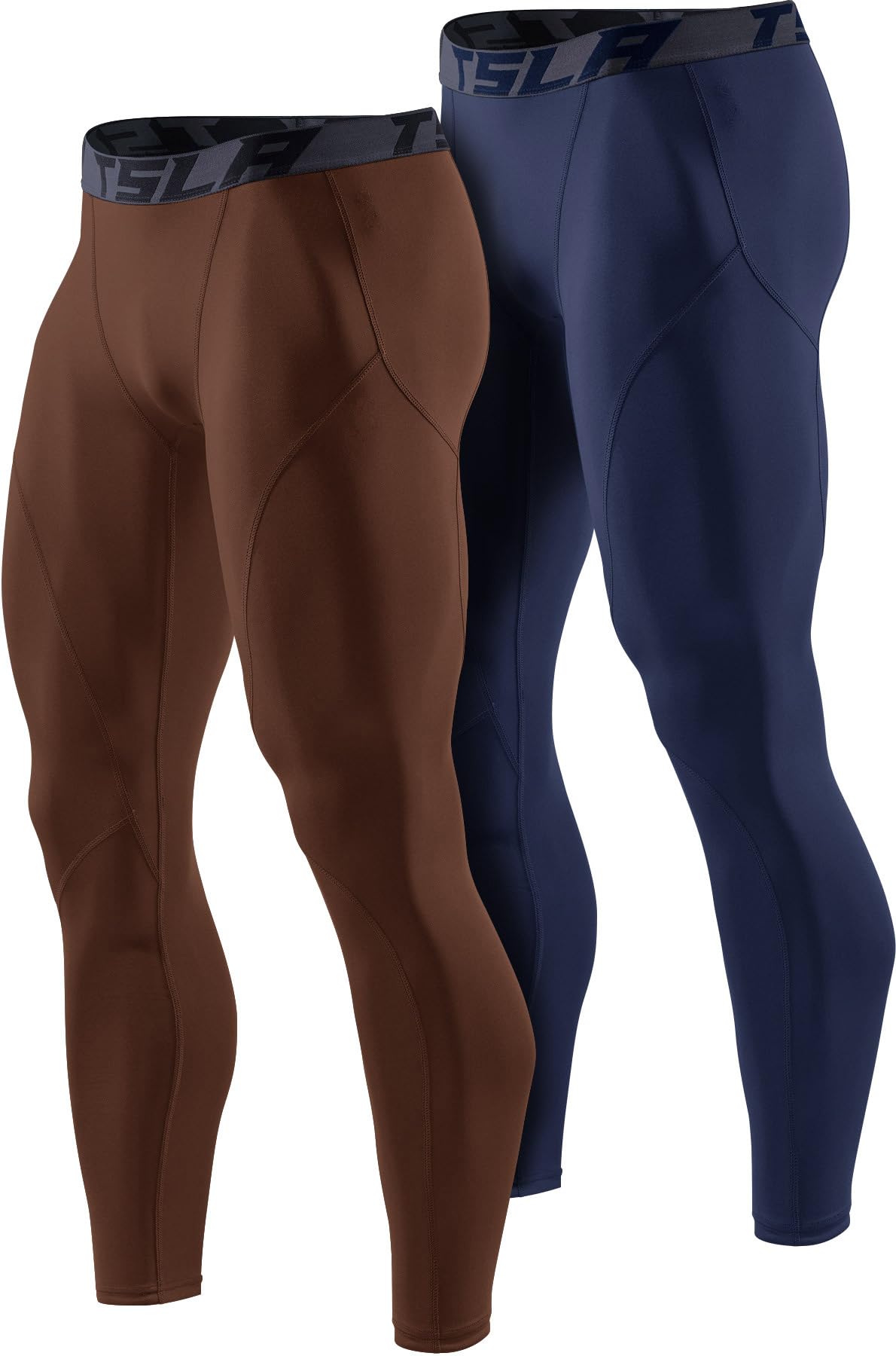 TSLA 1 or 2 Pack Men's Thermal Compression Pants, Athletic Sports Leggings & Running Tights, Wintergear Base Layer Bottoms